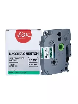Кассета с наклейками SAKURA TZE-731, 1.2 см x 8 м, черный на зеленом, совместимая (SLTZE731)