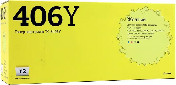 Картридж лазерный T2 TC-S406Y (CLT-Y406S/CLT-Y406S), желтый, 1000 страниц, совместимый для Samsung CLP-365/CLX-3300/3305/Xpress C410