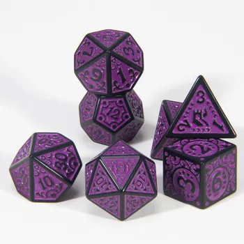 Многогранные игральные кости DND 7 шт. Текстуры Узорные игральные кости для DNDGame Ролевая игра Настольная игра Аксессуары для хобби Праздничный подарок золотой