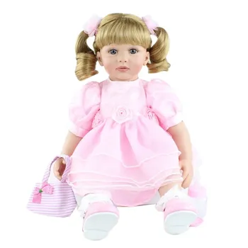 BZDOLL 60 см силиконовая кукла реборн игрушка для девочки 24 дюйма длинные волосы розовое платье платье принцессы для малышей Play House Bebe подарок на день рождения Blue eyes, 60cm doll белый