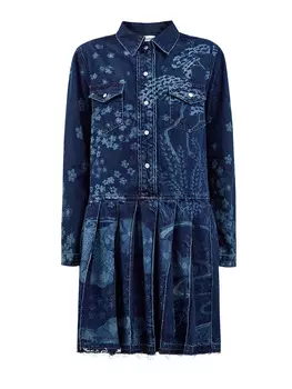 Платье из денима с принтом Asian Toile de Jouy