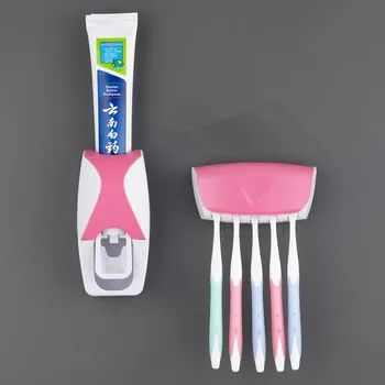 Toothbrush Holder With Automatic Toothpaste Dispenser Wall Mounted Toothbrush Storage Rack & Bathroom Toothpaste Squeezer синий