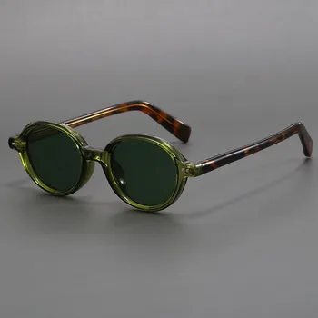 Acetate Small Round Sunglasses Polarized Men s Japanese Unisex Oval Sunglasses Women Retro TR90 Acetate Men цветной печати леопарда