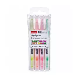Набор текстовыделителей Hatber Hi-Lens NEON Двухсторонний 4 шт