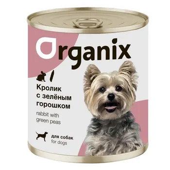 Organix влажный корм для собак, с кроликом и зеленым горошком, в консервах - 750 г повседневный супер премиум для взрослых с кроликом для всех пород консервы (в железной банке) Российский корм 1 уп. х 9 шт. х 6.75 кг