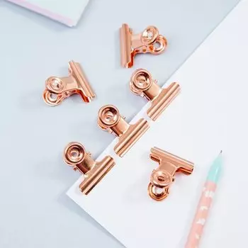 Зажимы-бульдоги для бумаг Meshu Rose Gold, 25 мм, 6 шт