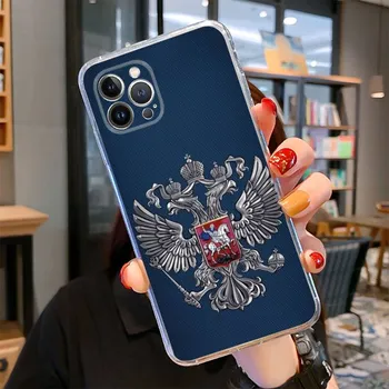 Чехол для телефона с национальным гербом и флагом России для iPhone 14, 13, 12, 11 Pro Max XS X XR SE 2020, 6, 7, 8 Plus, мини-прозрачный чехол 6plus or 6s plus