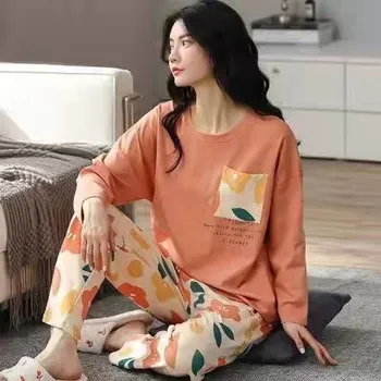 Новая зимняя пижама, женская, корейская версия, с длинными рукавами, костюм для домашней одежды, свободная, большого размера, костюм-двойка, можно носить на улице XXXXXL