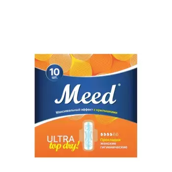 MEED Прокладки женские гигиенические ультратонкие для критических дней, с крылышками ТОП ДРАЙ / Meed 10 шт