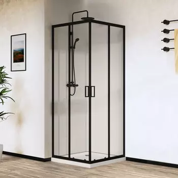 Душевой уголок Vincea City VSS-5CT9010CLB, 100х90, черный, стекло прозрачное