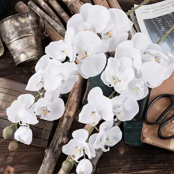 Цветы искусственные FloDecor Орхидея 96см, цвет белый