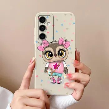 Жидкий силикон для Samsung Galaxy F15 A55 S24 Ultra A15 S24 + M15 чехлы для телефонов «Милый кот» Высококачественная защита камеры Роскошные задние чехлы для Galaxy Samsung A15