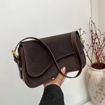 Сумки на плечо Pu Hasp Fashion, однотонные, новые, осенне-зимние, ретро, швейные нитки, большая вместимость, женская сумка