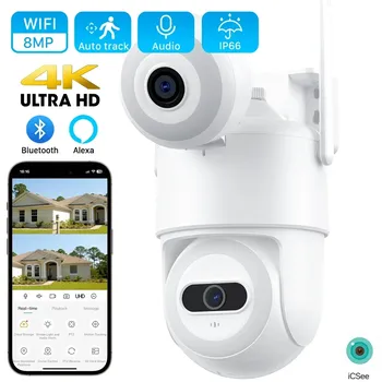 IP-Камера уличная с двойным объективом, 4K, 8 Мп, PTZ, Wi-Fi, 4 МП