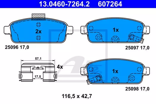 13.0460-7264.2 колодки дисковые задние!\ Opel Astra, Chevrolet Cruze 1.4-1.8/1.3CDTi-2.0CDTi 09>