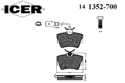 Тормозные колодки дисковые задняя ось ICER 141352-700