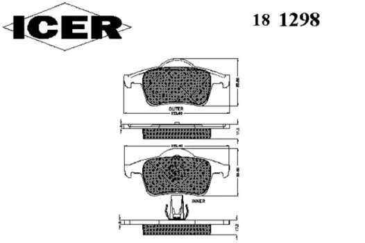 Тормозные колодки дисковые задняя ось ICER 181298