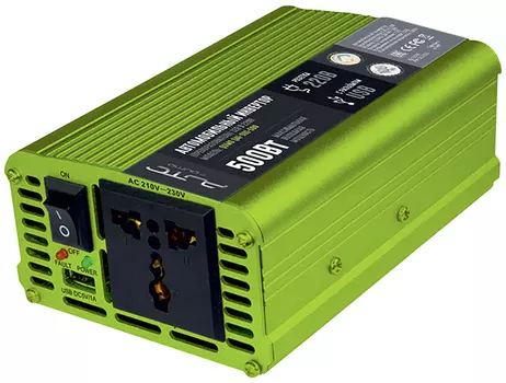 Преобразователь напряжения Qumo QAI-901-500 (Inv 001) 500 Вт, 12В/220В, зеленый (33795)