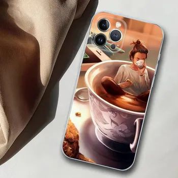 Мягкий силиконовый чехол для телефона «Кофе и девушка» для iPhone 14 13 12 11 Pro Mini XS MAX 8 7 6 Plus X XS XR 6plus or 6s plus