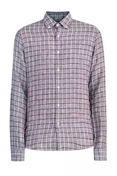 Льняная рубашка slim fit с принтом в крупную клетку