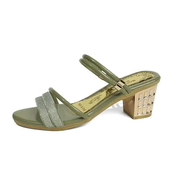 Fashion Slides High Up To 5cm Heel Summer 2024 Crystals Women s Slippers and Ladies Sandals Jewels Outside Gold H Sandal 36 чёрный