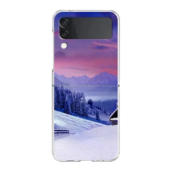 Snowy Mountain Christmas Clear Phone Case For Samsung Galaxy Z Flip 4 Thin High Hard PC Shell on For Galaxy Z Flip 3 5G Cover Galaxy Z Flip