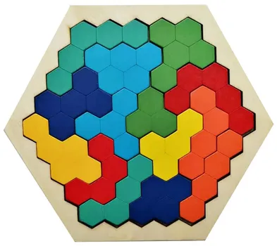 Wooden Hexagon Intelligence Geometric Puzzle Kindergarten Baby Children s Building Blocks Tangram Toy разноцветный