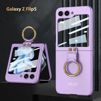 Роскошный чехол для Samsung Galaxy Z Flip 5 Ring, чехол для телефона Samsung Galaxy Z Flip 5, противоударный чехол для Galaxy Z Flip 5, защитный чехол для камеры galaxy z flip 5 белый