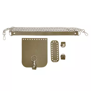 Набор для сумки 'Мини' (Клапан 13*15см, дно 4*11см, ручкодержатели 2*2см/2 шт, ручка-цепь 2*120см), 100% кожа (болотный)