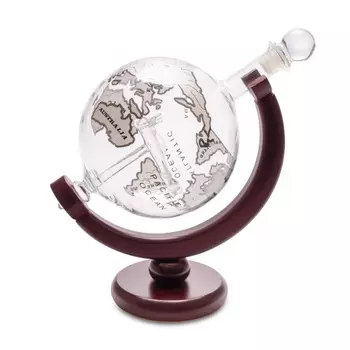 Декантер 800 мл Balvi Globe для виски с деревянной подставкой