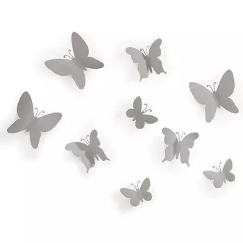 Декор для стен "Бабочки" 9 шт. Umbra Mariposa серый