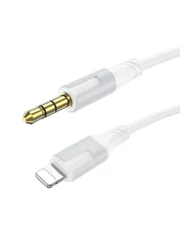 Кабель Jack 3.5mm(M)-Lightning 8-pin(M), экранированный, 1 м, белый Borofone Creator BL19