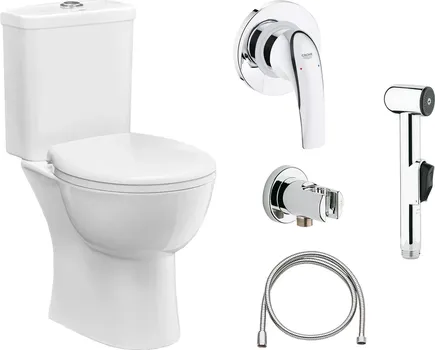 Комплект Унитаз-компакт Grohe Bau Ceramic 39429000 с микролифтом + Гигиенический душ Grohe BauCurve 123072 со смесителем