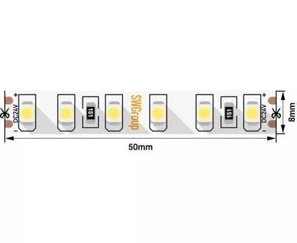 Лента светодиодная стандарт 3528, 120 LED/м, 9,6 Вт/м, 24В, IP20, Цвет: Холодный белый