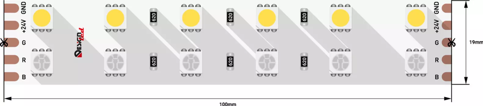 Лента светодиодная 1м. 28,8W 6000K LUX DSG5120-24-RGB+W-33