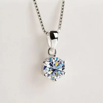 SACE GEMS D Цвет 1CT Муассанит Бриллиантовое Ожерелье для Женщин Круглый Кулон Сертификаты Стерлингового Серебра S925 Свадебные Украшения Подарок Gold Color 1CT белый