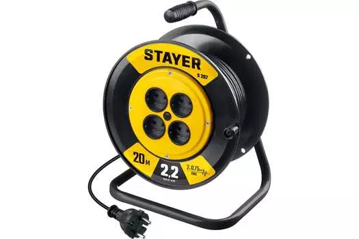 Удлинитель на катушке STAYER S-207, 4-розетки, 20 м, черный (55073-20_z02)