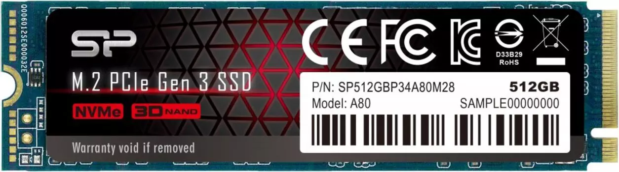 Твердотельный накопитель (SSD) Silicon Power 512Gb P34A80, 2280, M.2, NVMe (SP512GBP34A80M28)