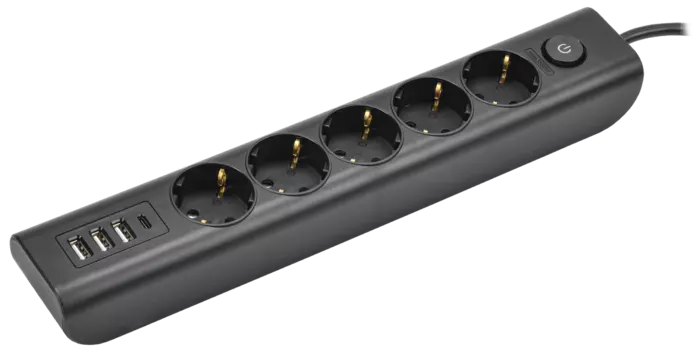 Удлинитель IEK Modern У05В, 5-розеток, 2 м, черный (WYP12-16-05-02-ZKU-K02)
