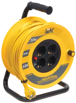 Удлинитель на катушке IEK Industrial УК30, 4-розетки, 30м, желтый/черный (WKP14-10-04-30)