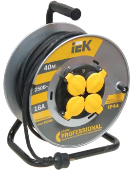 Удлинитель на катушке IEK Professional УК40, 4-розетки, 40м, черный/серебристый (WKP16-16-04-40-44)