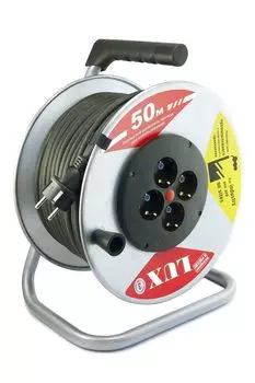 Удлинитель на катушке Lux К4-Е-50, 4-розетки, 50 м, черный (45150)
