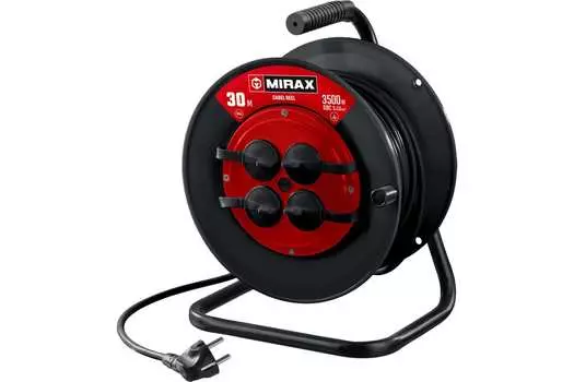 Удлинитель на катушке MIRAX, 4-розетки, 30 м, черный (55051-30)