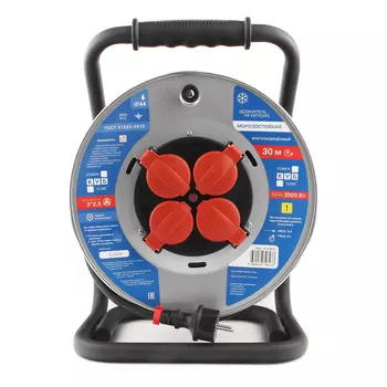 Удлинитель на катушке PowerCube PC44801, 4-розетки, 30м, черный/серебристый (PC44801)