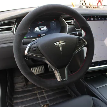Для Tesla modelS model X Model 3 DIY кожаный замшевый чехол на руль, чехол на колесо автомобиля, интерьер A08