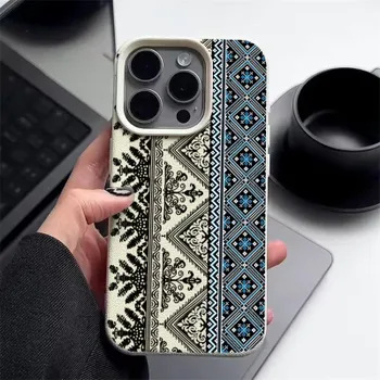 Чехол для телефона со сложным узором для iPhone 16 Pro Max 15 14 Pro 13 12 11, защита линз, тонкий, ударопрочный, мягкий, из ТПУ, кожаная текстура, матовая задняя крышка iPhone 16E чёрный