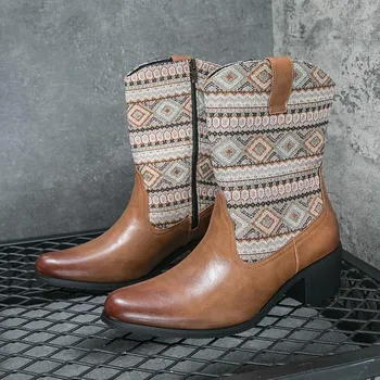 FashionDesign Ethnic Long Boots Ink Men s Fashion High-top Chelsea Mens Boots Men Business Man Male Motorcycle Men Boots 38 чёрный