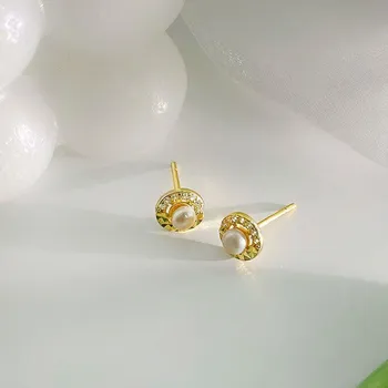 Серьги Car Flower Pearl Circle, темпераментные универсальные серьги-гвоздики, легкие роскошные серьги высокого класса для женщин