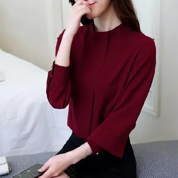 SURWENYUE модная шифоновая женская блузка с длинными рукавами, рубашки, женские топы и блузки, рубашки, женские топы L чёрный