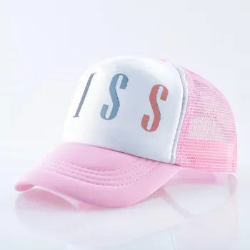 Детские шапки Snapback, детские бейсболки с надписью KISS, летняя дышащая сетчатая кепка с козырьком для мальчиков и девочек 5-8Years чёрный
